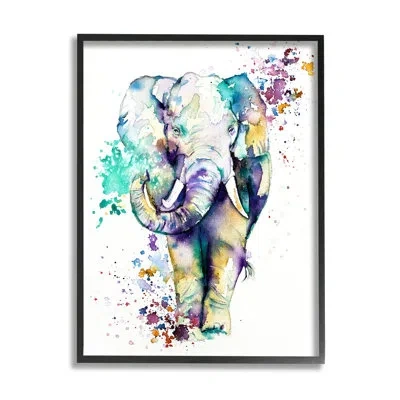 Stupell Industries Street Style Speckled Elephant Paint Splatter Animal By Emma Catherine Debs - Floater Frame Graphic  In Midnight Black Framed Giclee