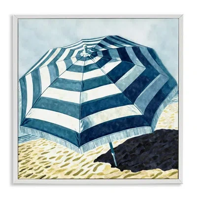 Stupell Industries Striped Beach Umbrella By Ziwei Li In Coastal White Framed Giclee