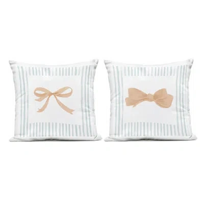 Stupell Industries Striped Border Bow 2 Piece Outdoor Printed Pillow Set Design By Patricia Pinto In Beige