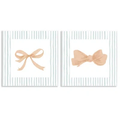 Stupell Industries Striped Border Bow 2pc Wall Plaque Set, Design By Patricia Pinto In Beige