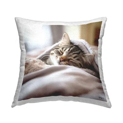 Stupell Industries Striped Kitten Cuddling Outdoor Printed Pillow By Rb In Gray