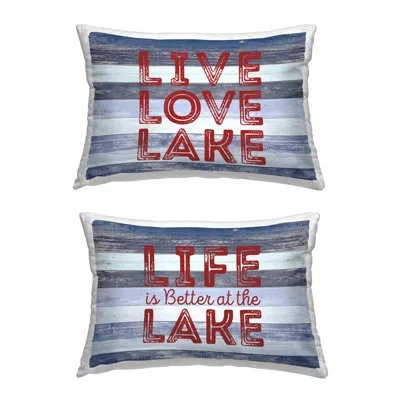 Stupell Industries Striped Lake Phrases Decorative Printed Throw Pillow Design By Sd Graphics Studio (set Of 2) In Blue