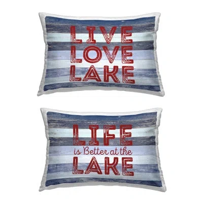 Stupell Industries Striped Lake Phrases Printed Outdoor Throw Pillow Design By Sd Graphics Studio (set Of 2) In Blue