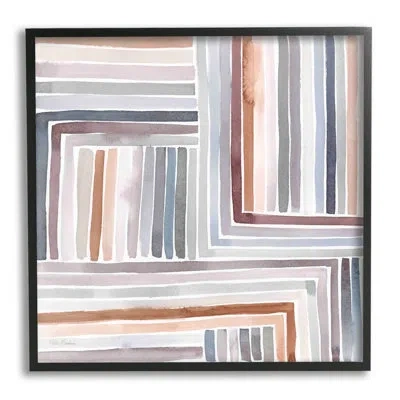 Stupell Industries Structured Geometric Lines Abstract Square Shapes By Kristen Brockmon - Floater Frame Painting On Wo In Midnight Black Framed Giclee