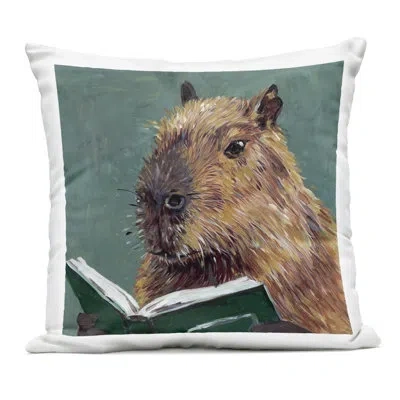 Stupell Industries Studious Capybara Reading Outdoor Printed Pillow, Design By Studio Bautista In Green