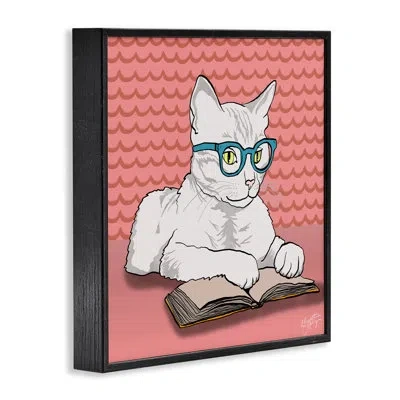 Stupell Industries Studious Cat Reading Framed Giclee Art, Design By Elizabeth Medley In Midnight Black Framed Giclee