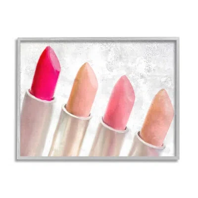 Stupell Industries Stylish Lipstick Assortment Dazzling Glam Makeup By Kim Allen - Floater Frame Graphic Art On Canvas In Farmhouse Gray Framed Giclee