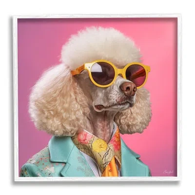 Stupell Industries Stylish Poodle Portrait By Roozbeh In Coastal White Framed Giclee