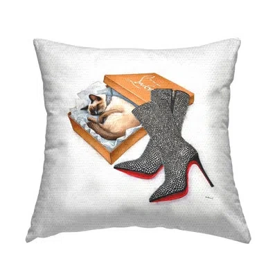 Stupell Industries Stylish Shoebox Cat Outdoor Printed Pillow By Amanda Greenwood In Tan