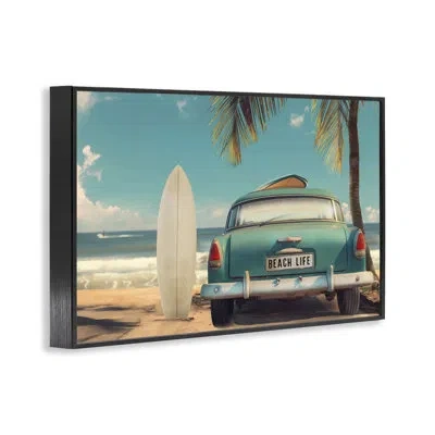 Stupell Industries Summer Beach Life License Plate Giclee Art, Design By Cad Designs In Midnight Black Framed Giclee
