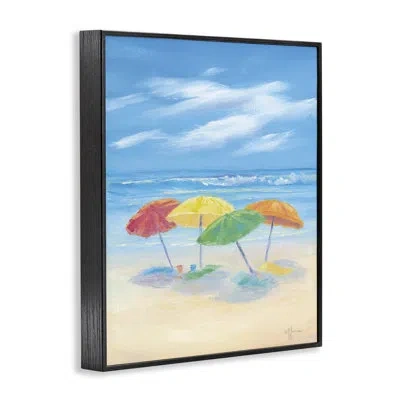 Stupell Industries Summer Seaside Umbrellas Giclee Art, Design By Georgia Janisse In Midnight Black Framed Giclee