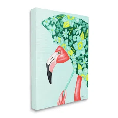 Stupell Industries Summery Pink Flamingo Floral Petal Patterned Umbrella By Amelie Legault - Rectangle Print On Canvas