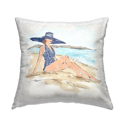 Stupell Industries Sun Bathing Beauty Outdoor Printed Pillow By Anne Tavoletti In Blue