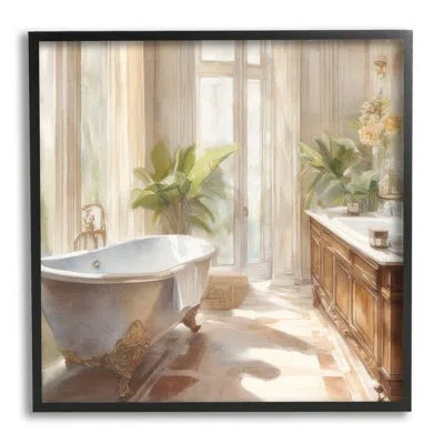 Stupell Industries Sunlit Bathroom View By Kim Allen Single Picture Frame Print On Canvas In Midnight Black Framed Giclee
