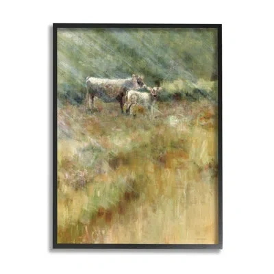 Stupell Industries Sunlit Cattle Grazing Field By Kamdon Kreations - Floater Frame Painting On Wood In Midnight Black Framed Giclee
