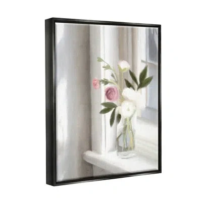 Stupell Industries Sunlit Flower Bouquet Blooming White Petals Windowsill By Leah Straatsma - Floater Frame Painting On In Jet Black Floater Frame