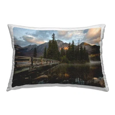 Stupell Industries Sunlit Lake Bridge Outdoor Printed Pillow By Daniel Sproul In Blue;black;green