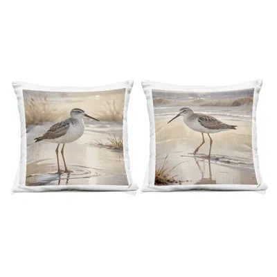 Stupell Industries Sunlit Sandpipers Wading Shore 2 Piece Outdoor Printed Pillow Set, Design By Susan Arnot In Beige Nautical & Beach 2