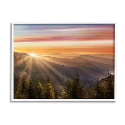 Stupell Industries Sunrise Through Mountain Forest Framed Print In Orange