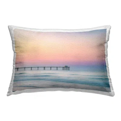 Stupell Industries Sunset Beach Pier Outdoor Printed Pillow By Daniel Sproul In Blue;white;orange