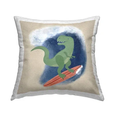 Stupell Industries Surfing Dino T-rex Printed Outdoor Throw Pillow Design By Carrie Cantwell In Beige