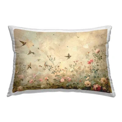 Stupell Industries Swallows In Flower Meadow Outdoor Printed Pillow By Arlington Prints In Tan