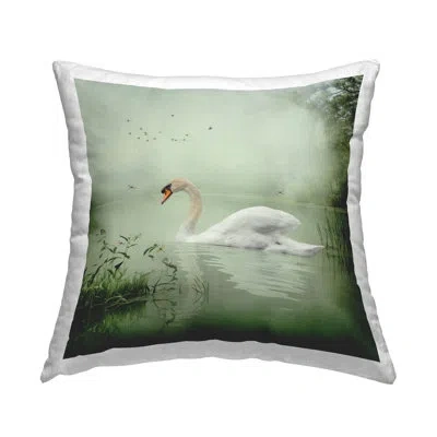 Stupell Industries Swan's Sanctuary Misty Lake Decorative Printed Throw Pillow By Kelley Parker In Green