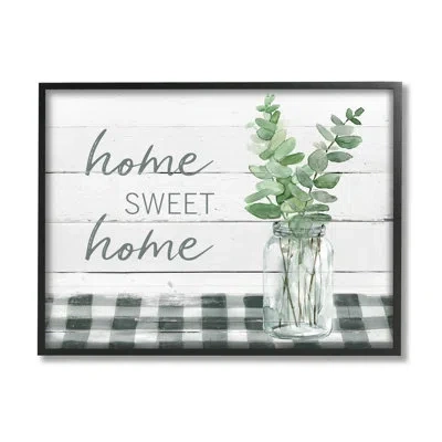 Stupell Industries Sweet Home Country Tartan Botanical Leaves Vase By Carol Robinson - Floater Frame Graphic Art On Woo In Midnight Black Framed Giclee