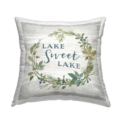 Stupell Industries Sweet Lake Quote Rustic Floral Botanical Frame Outdoor Printed Pillow By Silvia Vassileva In White;green