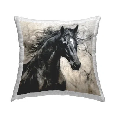 Stupell Industries Swirling Horse Portrait Outdoor Printed Pillow By Irena Orlov In Black