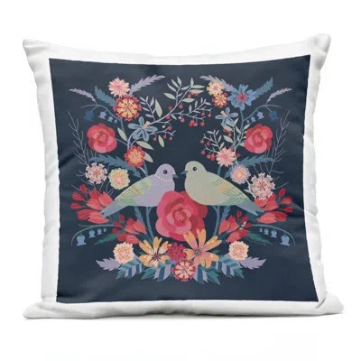 Stupell Industries Symmetrical Birds & Flowers Design By Verbrugge Watercolor Outdoor Printed Pillow In Multi-color