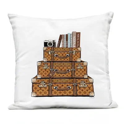 Stupell Industries Symmetrical Stacked Suitcases Outdoor Printed Pillow Design By Amanda Greenwood In Brown Luggages