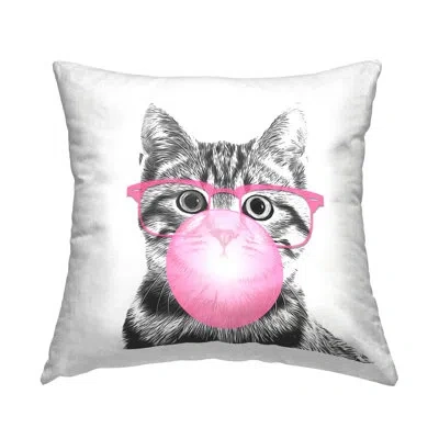 Stupell Industries Tabby Cat Bubble Gum Pink Glasses Pet Printed Throw Pillow Design By Annalisa Latella In Beige