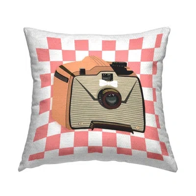Stupell Industries Take The Shot Retro Camera Outdoor Printed Pillow By Jen Bucheli In Pink