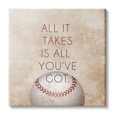 Stupell Industries Takes All You've Got Baseball Canvas Art In Sand