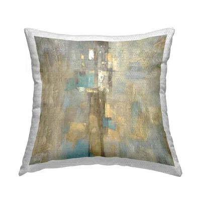 Stupell Industries Tan Blue Abstract Blocked Brush Stroke Pattern Outdoor Printed Pillow By Justin Turner In Brown;gray