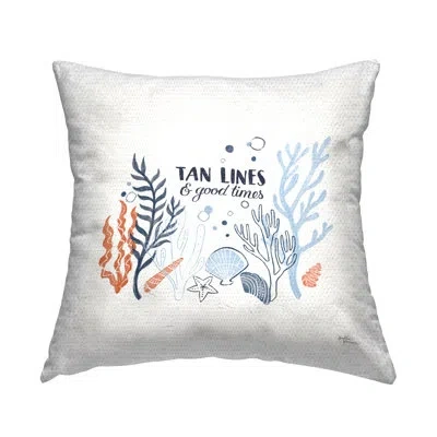 Stupell Industries Tan Lines Beach Quote Various Seashells Outdoor Printed Pillow By Janelle Penner In Blue;white;orange