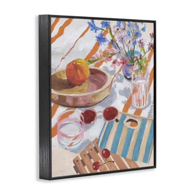 Stupell Industries Tangerine Tides Beach Blanket Framed Giclee Art, Design By Melissa Wang In Midnight Black Framed Giclee