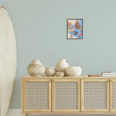 Stupell Industries Tangerine Tides Beach Picnic Giclee Art, Design By Melissa Wang In Midnight Black Framed Giclee
