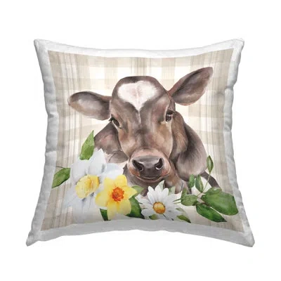 Stupell Industries Tartan Calf Cow Daffodil Blooms Printed Throw Pillow Design By Lux + Me Designs
