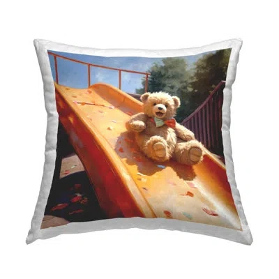 Stupell Industries Teddy Bear On Slide Decorative Printed Throw Pillow By Ray Powers In Blue;beige;yellow