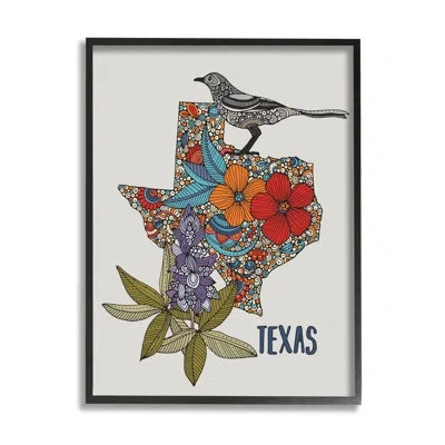 Stupell Industries Texas Bluebonnet State Bird Intricate Floral Pattern By Valentina Harper - Floater Frame Graphic Art In Midnight Black Framed Giclee