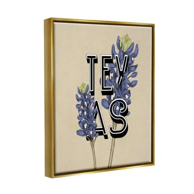 Stupell Industries Texas State Flower Bluebonnet Plant Sprigs By Daphne Polselli - Floater Frame Print On Canvas In Metallic Gold Floater Frame