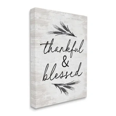 Stupell Industries Thankful & Blessed Rustic Wheat Sprig Motif By Lettered And Lined - Floater Frame Print On Canvas In Off-white
