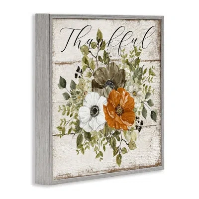 Stupell Industries Thankful Floral Pumpkin Giclee Art By Lsr Design Studio In Farmhouse Gray Framed Giclee