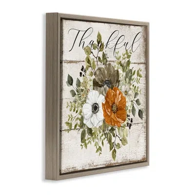 Stupell Industries Thankful Floral Pumpkin Giclee Art By Lsr Design Studio In Montalcino Elm Floater Frame