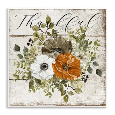 Stupell Industries Thankful Floral Pumpkin Giclee Art By Lsr Design Studio In Orange