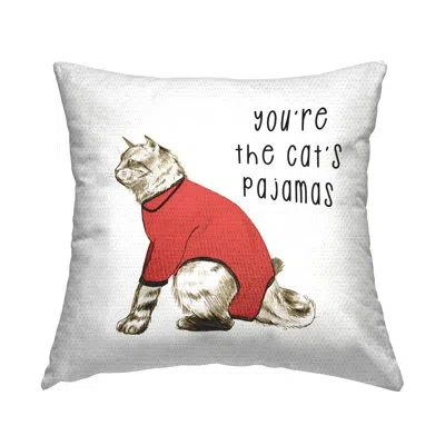 Stupell Industries The Cat's Pajamas Funny Kitten Outdoor Printed Pillow By Daphne Polselli In Brown;white;red