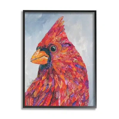 Stupell Industries The Messenger Red Cardinal Layered Collage Bird By Lisa Morales - Floater Frame Painting On Canvas In Midnight Black Framed Giclee