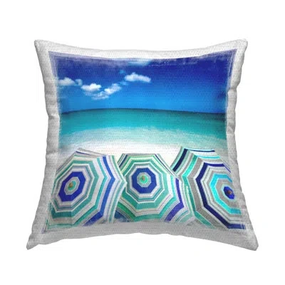 Stupell Industries Three Beach Umbrellas View Outdoor Printed Pillow By Charlie Carter In Blue